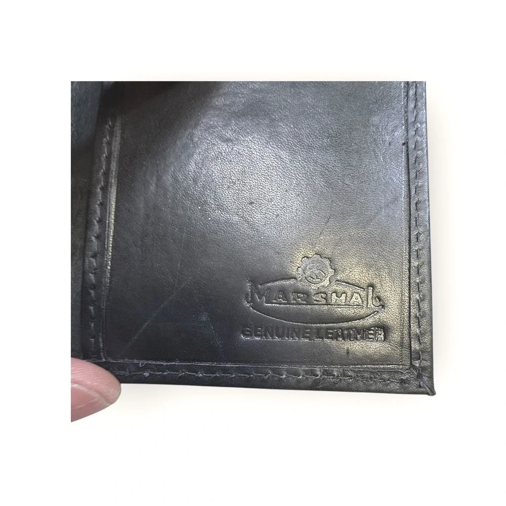 Marshal Genuine Leather Black Bifold Wallet Travel Money Credit Card Holder